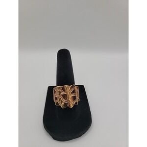 Vintage RSC RS Covenant Ring Bronze Color Size 7 Embossed Angled Jewelry Costume